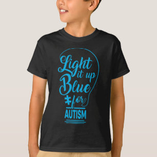 Camiseta Acenda-O Autismo Azul A Consciência Oferece Utensí