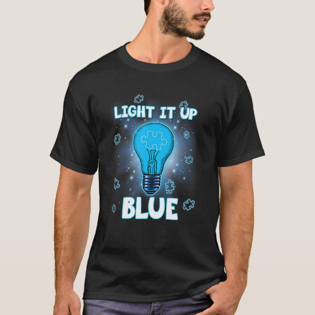 Camiseta Acenda-O Autismo Azul Eu Visto Azul Para A Consciê (Frente)