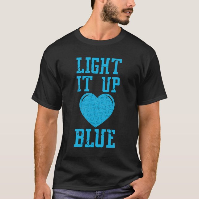 Camiseta Acenda-O Quebra-cabeça Azul Piece Autismo Consciên (Frente)