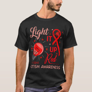 Camiseta Acenda-o Vermelho Autismo Sensibilização Homens Qu