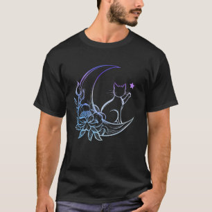 Camiseta Acentos Florais de Lua Crescente de Gato Místico