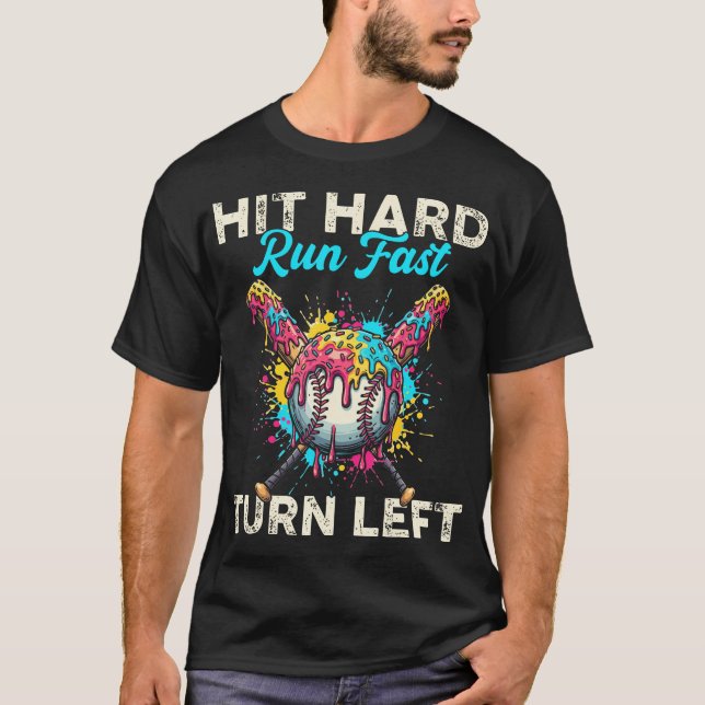 Camiseta Acerte Forte Corra Rápido Vire à Esquerda Beisebol (Frente)