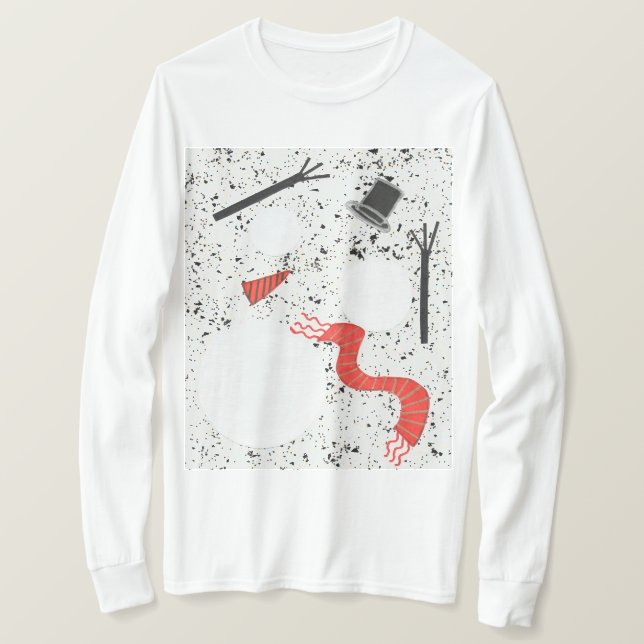 Camiseta Acessórios de Boneco de Neve em Fundo Pintalgado (Frente do Design)