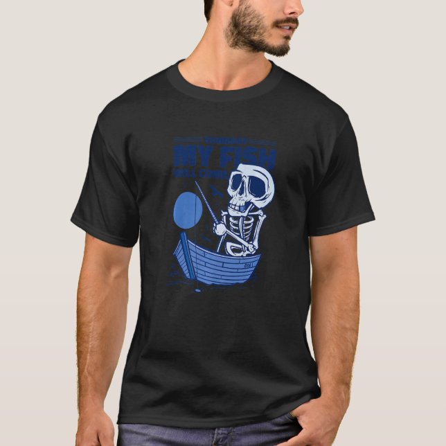 Camiseta Acessórios de Pesca Esqueleto de Iscas de Pesca Is (Frente)