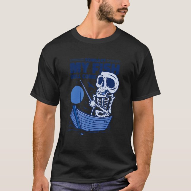 Camiseta Acessórios de Pesca Esqueleto de Iscas de Pesca Pe (Frente)