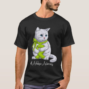 Camiseta Achalasia Consciência Mês Verde limão Fita Gato