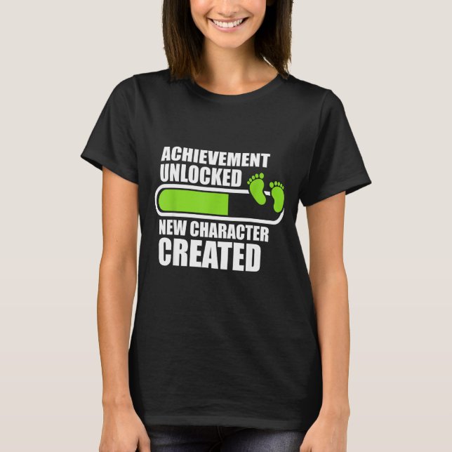 Camiseta Achievement Unlocked New Character D Funny Pregnan (Frente)