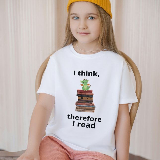 Camiseta Acho que, por isso, li dragão bebê (I think therefore I read baby dragon)