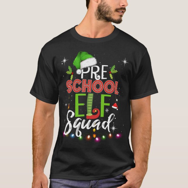 Camiseta Acima do Professor de Natal Pré-Escolar do Elf Squ (Frente)