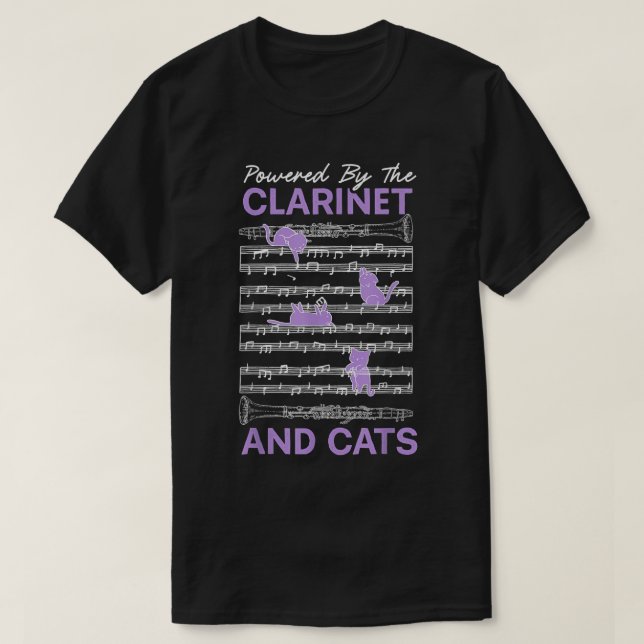 Camiseta Acionado Por Clarinet E Gatinho Musical2 (Frente do Design)