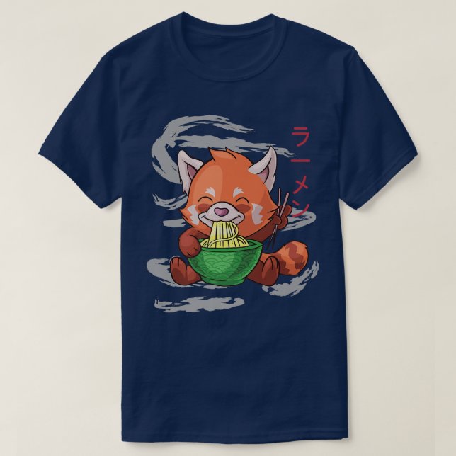 Camiseta Acionado Por Ramen Cute Red Panda Come Ramen Noodl (Frente do Design)