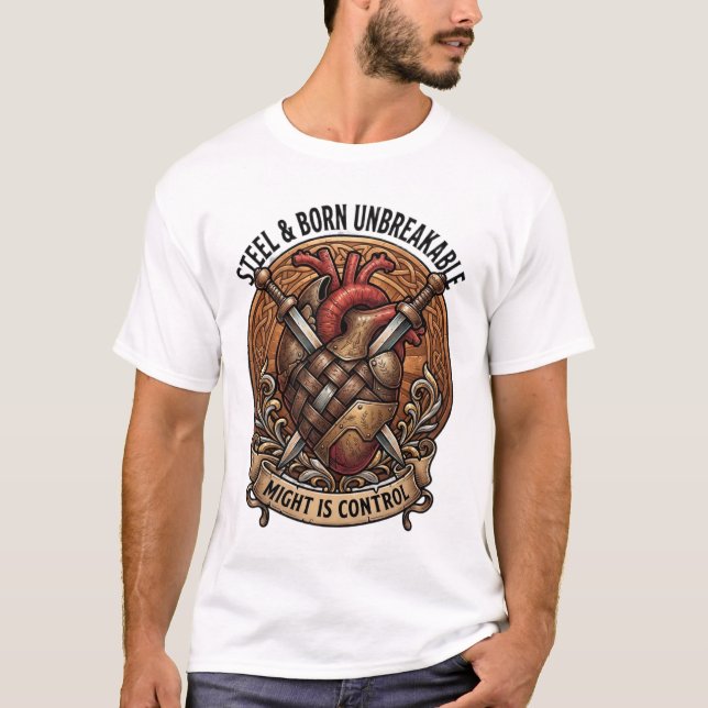 Camiseta Aço & Nascido Força Inquebrantável É Controle (Frente)