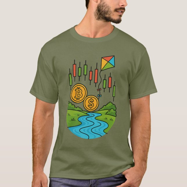 Camiseta Ações de Cripto Negociação Rio Fluindo (Frente)