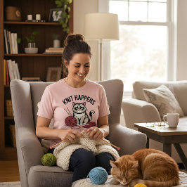 Camiseta Acontece ao Tricotar – Design Divertido de Gato e 
