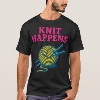 Camiseta Acontece Tricô Design de Linha Retro Arte de Tricô