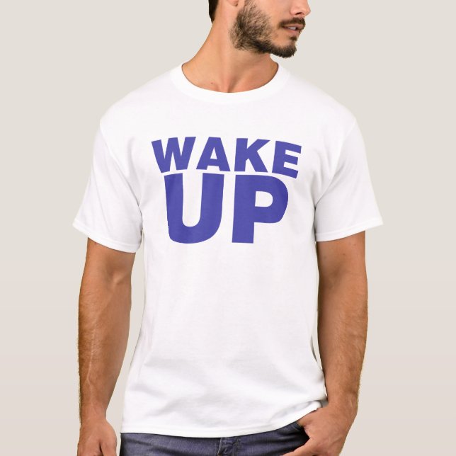 Camiseta Acordar para cima azul (Frente)