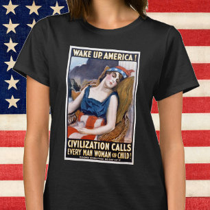 Camiseta Acorde América! Arte Patriótica Vintage da Liberda