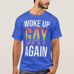 Camiseta Acordou Gay de novo Casal mês de orgulho LGBTQ