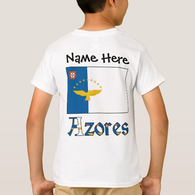 Camiseta Açores e Bandeira Açoriana com o Seu Nome (Verso)