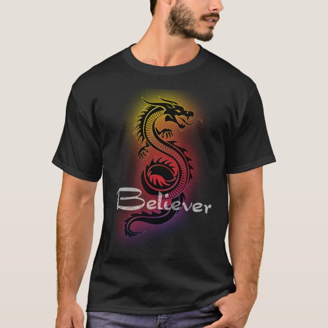 Camiseta Acredita em dragões Imagine isto para os ventilado (Frente)