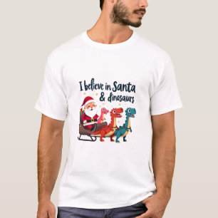 Camiseta Acreditam em Papais noeis e dinossauros (Papais no