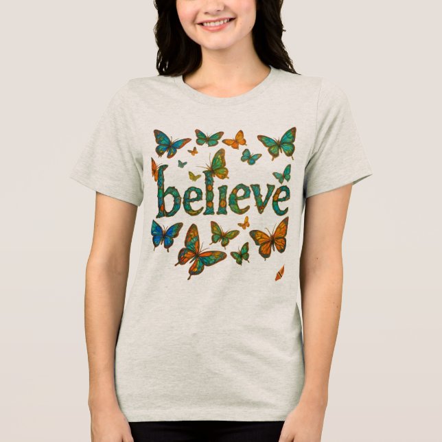 Camiseta Acredite Borboleta Onda Minimalista  (Frente)