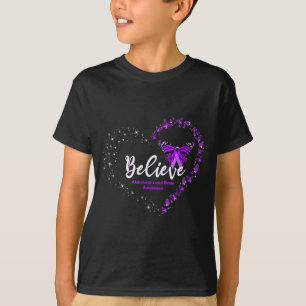 Camiseta Acredite Coração Rouxinol Roxo Alzheimer e Cérebro