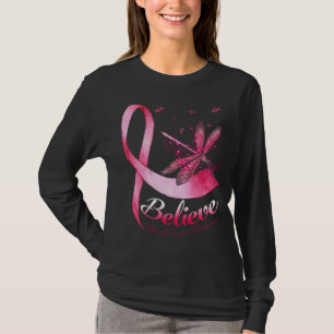 Camiseta Acredite em Dragonfly Rosa Ribbon Breast Cancer Aw
