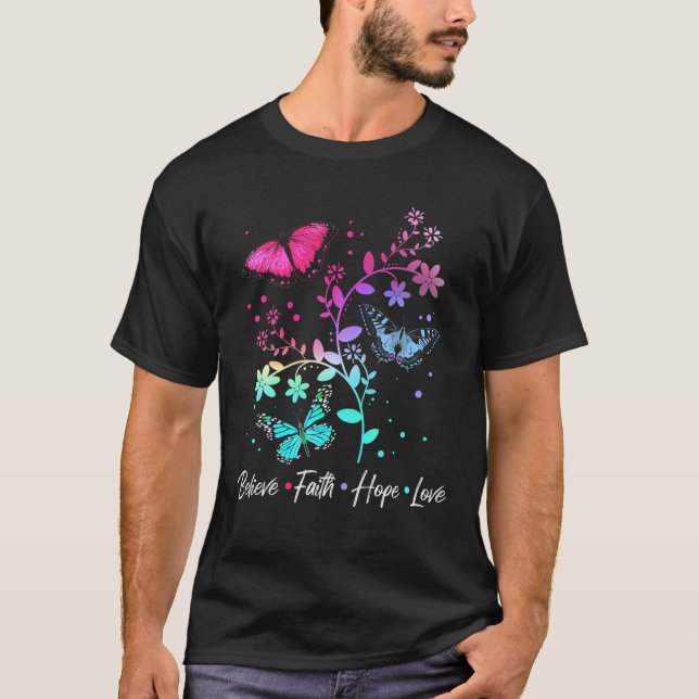 Camiseta Acredite em Faith Hope Love Butterfly (Frente)