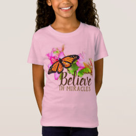 Camiseta Acredite em Milagres Monarch Butterfly e Orchid