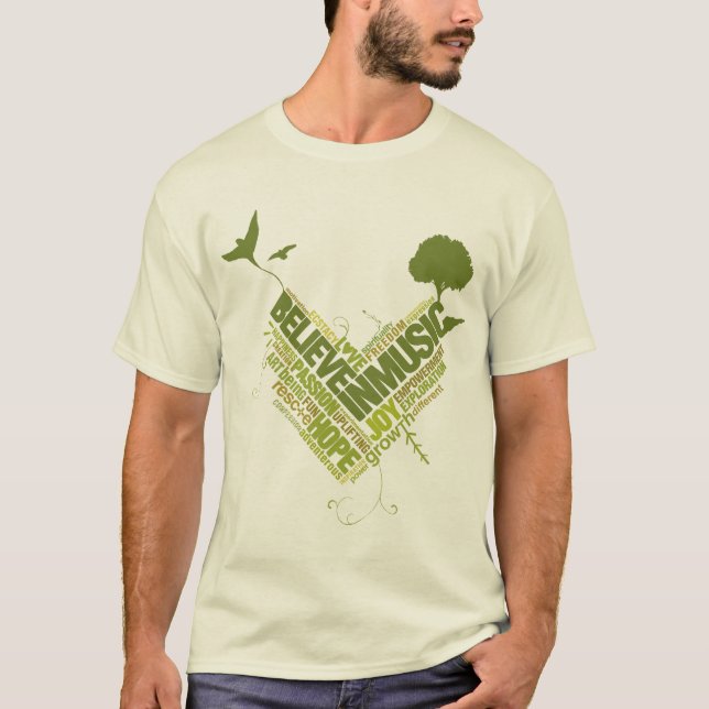 Camiseta Acredite em Música Gráfica T (Frente)