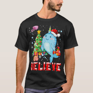 Camiseta Acredite Em Papais noeis De Natal Bonitos Unicórni