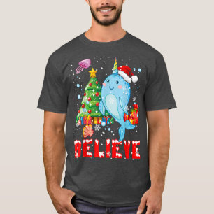 Camiseta Acredite Em Papais noeis De Natal Bonitos Unicórni
