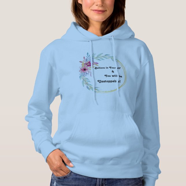 Camiseta "Acredite em si" Blue F!oral Hooded Sweatshirt (Frente)