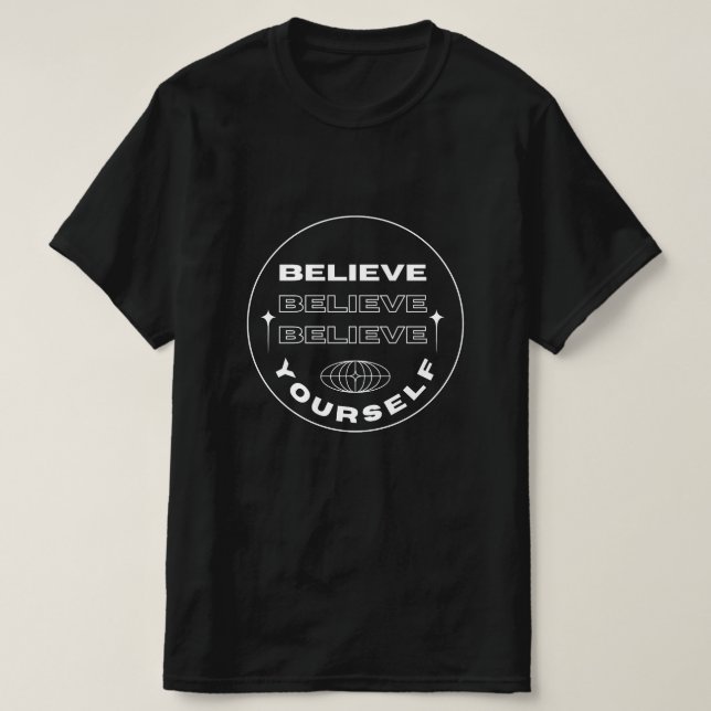Camiseta Acredite Em Si Mesmo Minimalista Celestial Branco  (Frente do Design)