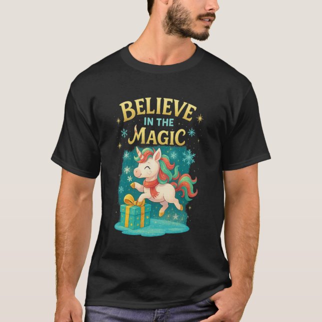 Camiseta Acredite Na Design De Natal Do Magic Unicorn Crian (Frente)