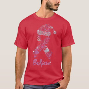 Camiseta Acredite na Fita de câncer de mama Natal Santa Hat
