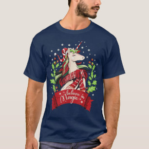 Camiseta Acredite No Adorável Unicórnio Mágico De Natal