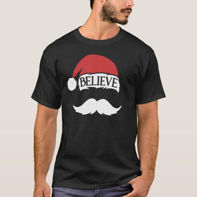 Camiseta Acredite no Boné de Santa Hat, bigode, crianças en (Frente)