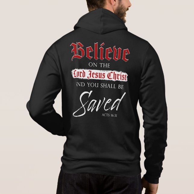 Camiseta Acredite no Cristo de Jesus seja salvo da fé (Verso)