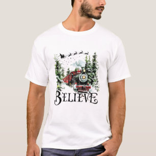 Camiseta Acredite no Trem de Natal Vapor de Férias Antigo