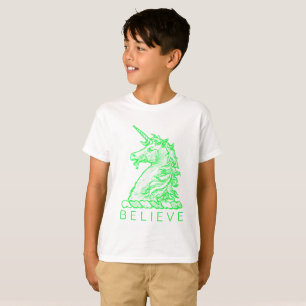 Camiseta Acredite ou nomeie Cavalo Mágico Verde Unicórnio