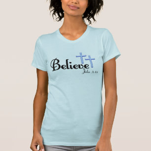 Camiseta Acreditem com azul cruz o chá feminino