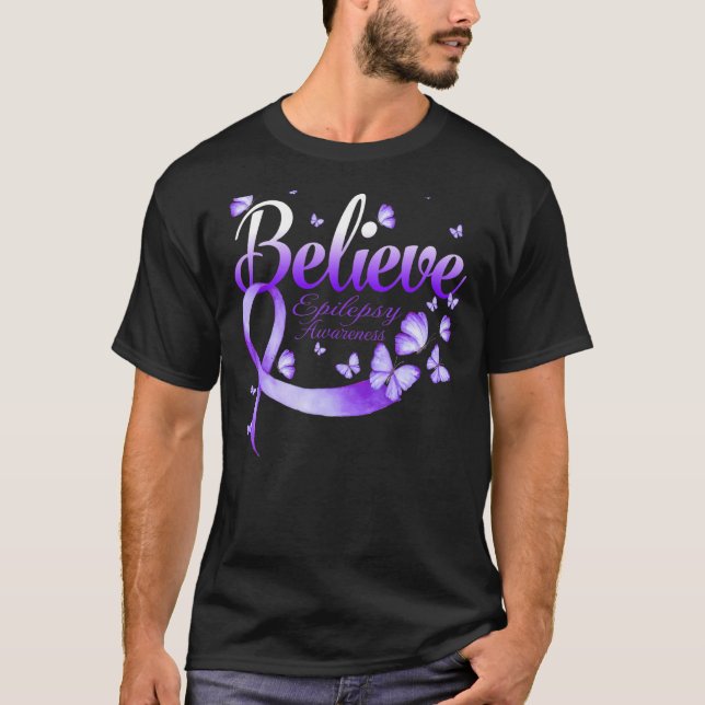 Camiseta Acreditem na borboleta da consciência da epilepsia (Frente)