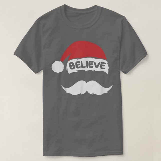 Camiseta Acreditem na citação de Santa Hat com bigode Natal (Frente do Design)