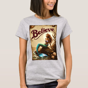 Camiseta Acreditem na Sereia Motivacional Vintage Retro Mul