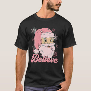Camiseta Acreditem no Funny Pink Papai Noel Feliz Retro Nat