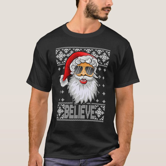 Camiseta Acreditem que Papai Noel domina óculos Fabulosos d (Frente)