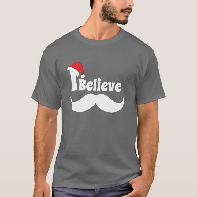 Camiseta Acredito que design de natal com bigode (Frente)