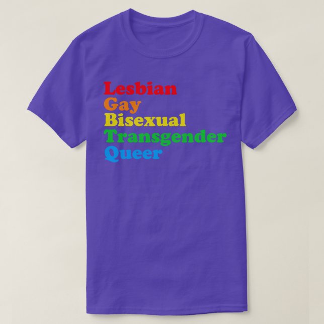 Camiseta Acrônimo LGBTQ Orgulho gay Arco-Íris (Frente do Design)